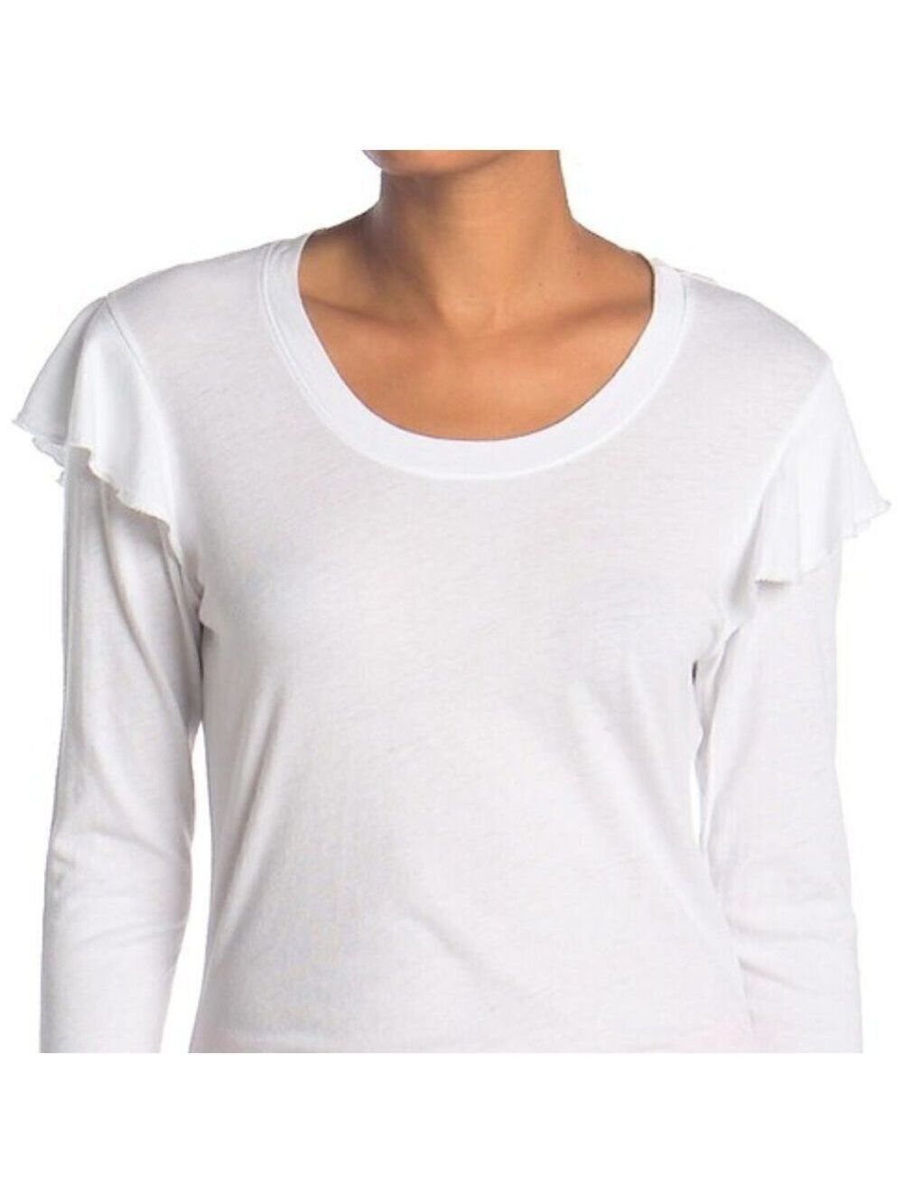 SUNDRY White Top Long Sleeve Ruffle Shoulder